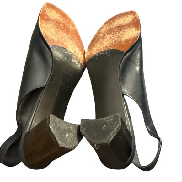 Stuart Weitzman Navy Blue Peep-Toe Wedges - Picture 3 of 5